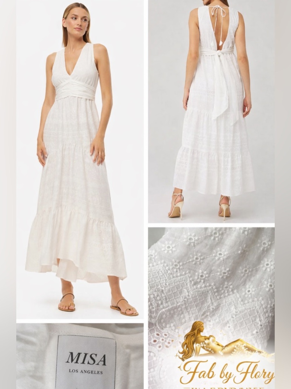 Misa Los Angeles Ksenia White Eyelet High-Low Maxi Dress - check notes